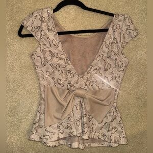 Windsor Lace Top with Bow in Beige
